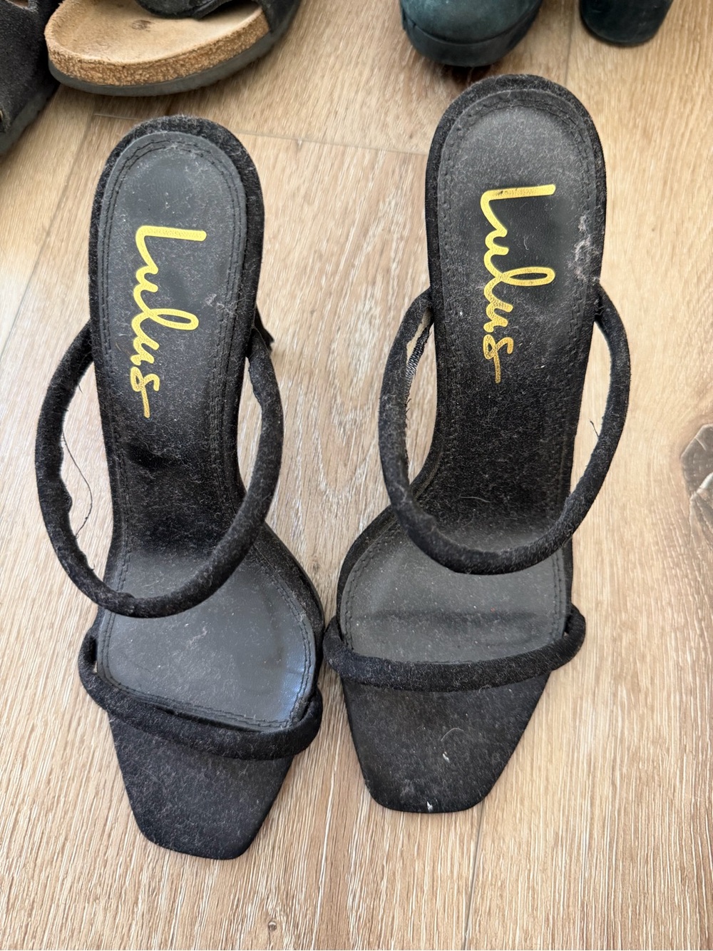 Lulu's Black Double-Strap Square-Toe Heeled Sandals